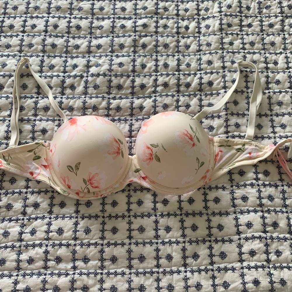 PINK Cream Floral Bra